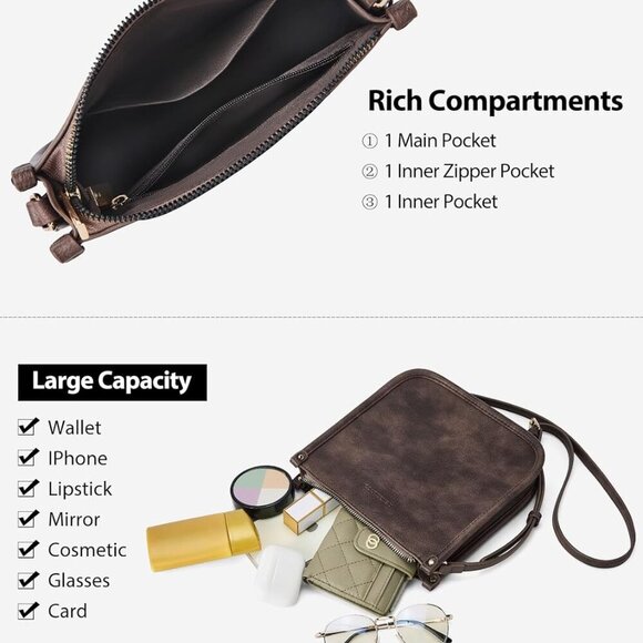 Crossbody Bag for Women Vegan Leather Wallet Purses Satchel Shoulder Bags Small - Picture 5 of 7